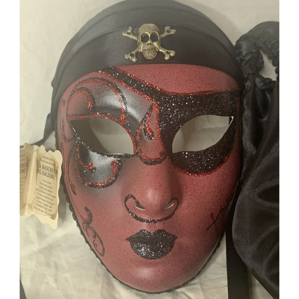 Masquerade Mask Black & Red Pirate Style - Pier 1 Store - Hand made In Venice